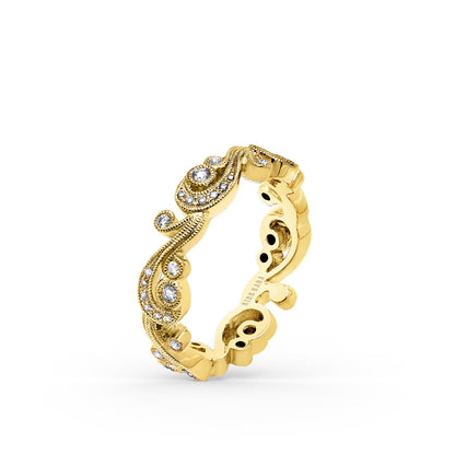Whimsical Swirl Milgrain Diamond Wedding Band