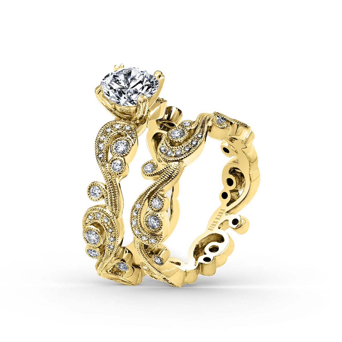 Whimsical Swirl Milgrain Diamond Wedding Band