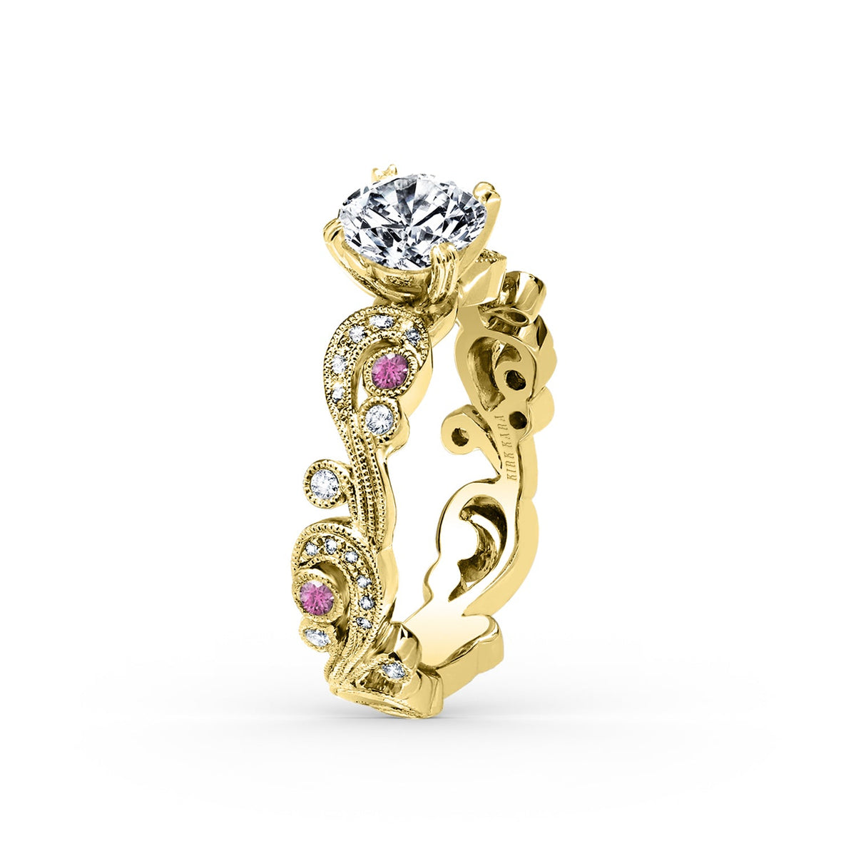 Whimsical Swirl Milgrain Pink Sapphire Diamond Engagement Ring