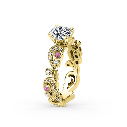 Whimsical Swirl Milgrain Pink Sapphire Diamond Engagement Ring
