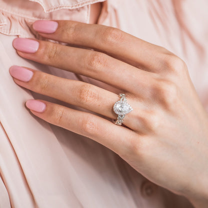 Whimsical Swirl Halo Diamond Engagement Ring