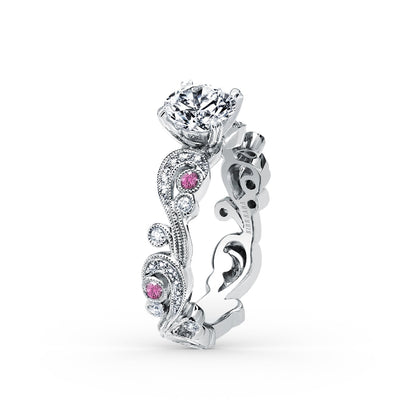 Whimsical Swirl Milgrain Pink Sapphire Diamond Engagement Ring