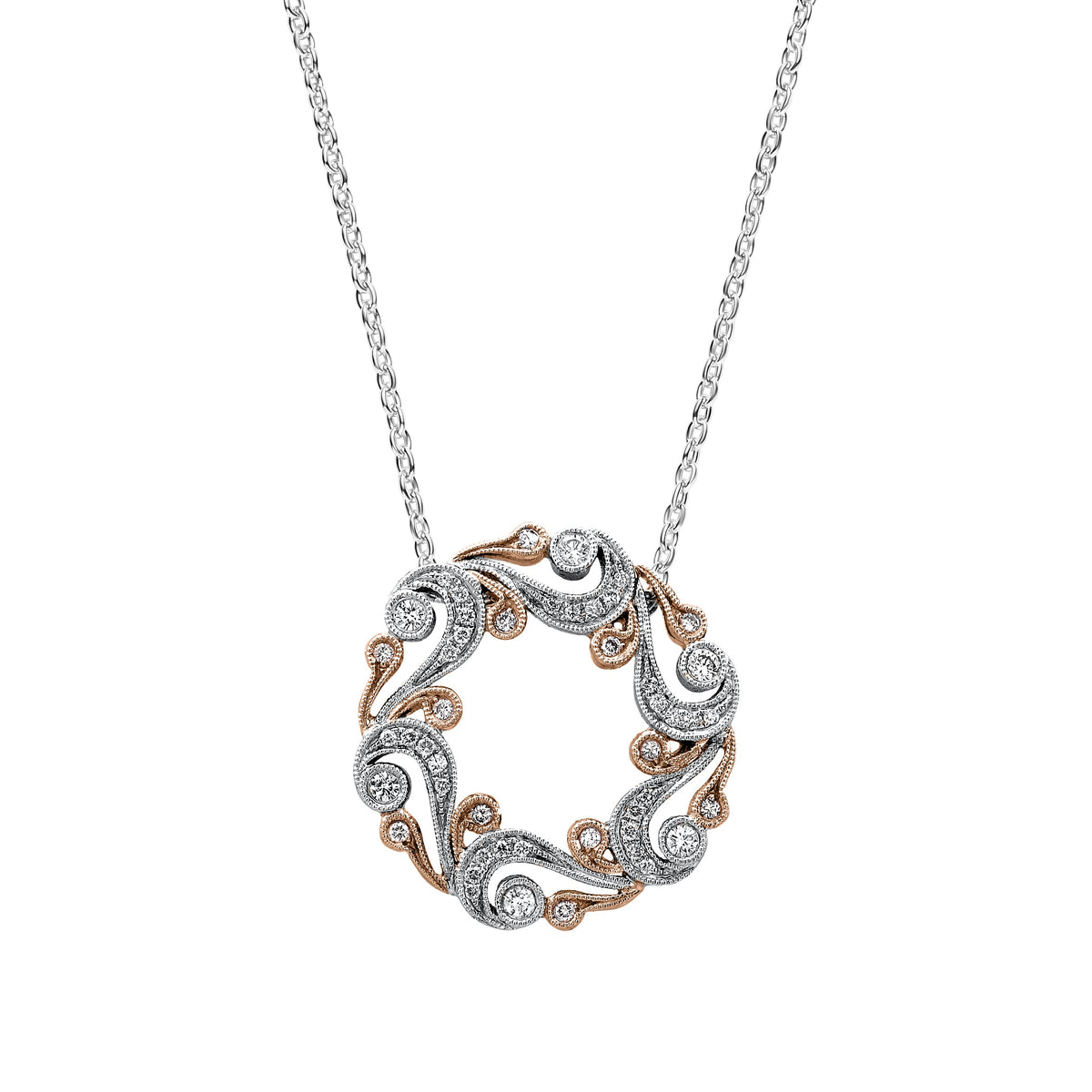 Artistic Swirl Milgrain Diamond Circle Necklace