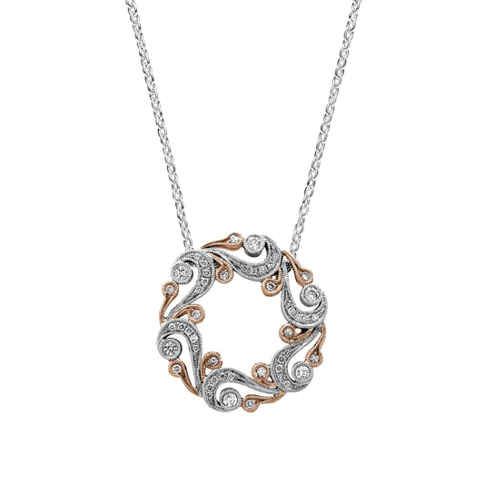 Artistic Swirl Milgrain Diamond Circle Necklace
