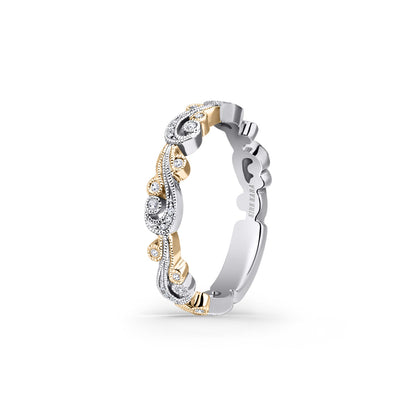 Swirl Milgrain Thin Diamond Wedding Band