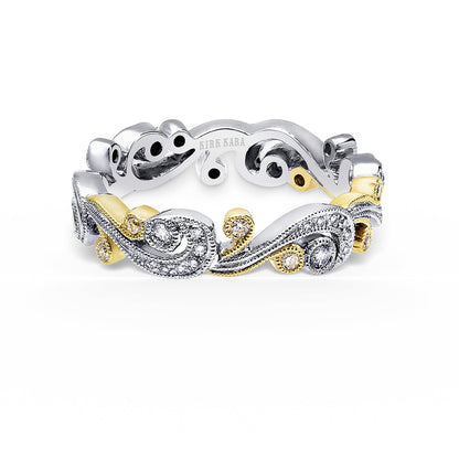 Whimsical Swirl Milgrain Diamond Wedding Band