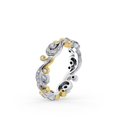 Whimsical Swirl Milgrain Diamond Wedding Band