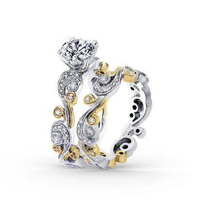 Whimsical Swirl Milgrain Diamond Wedding Band