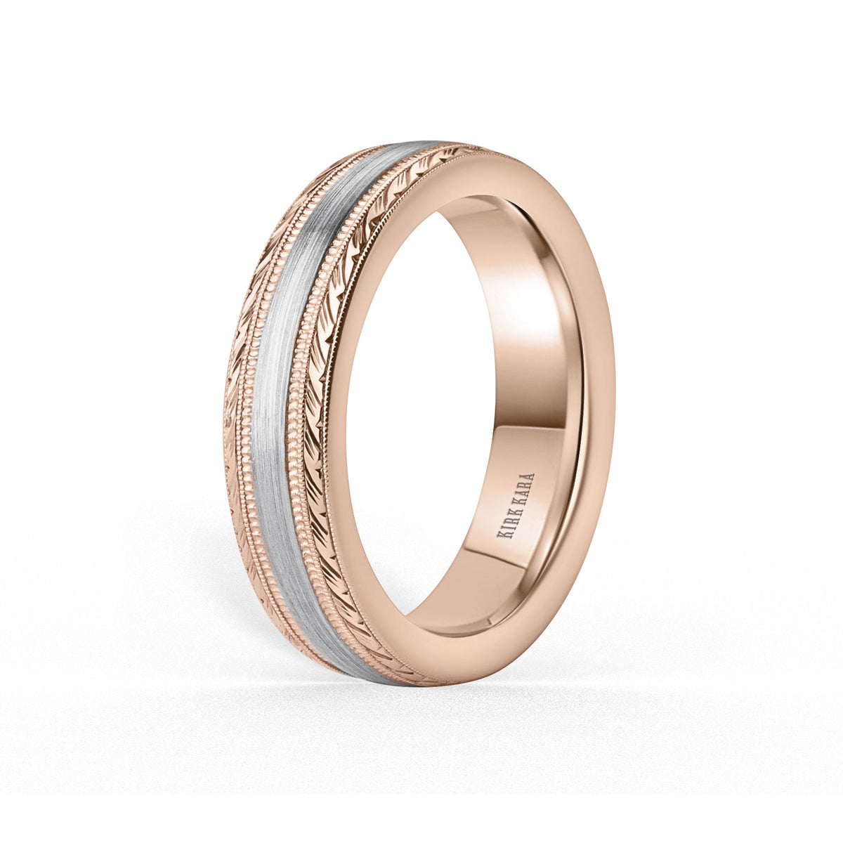 Thin Two Tone Engraved Edge Satin Finish Wedding Band, 5mm