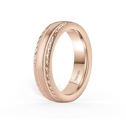 Thin Engraved Edge Satin Finish Wedding Band, 5mm