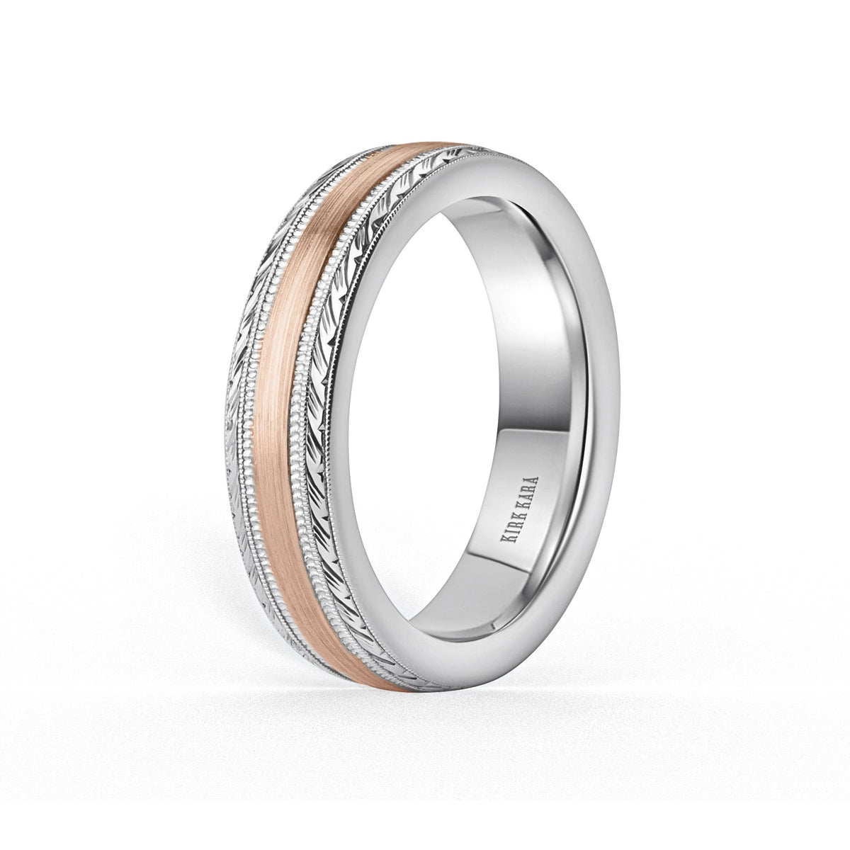 Thin Two Tone Engraved Edge Satin Finish Wedding Band, 5mm