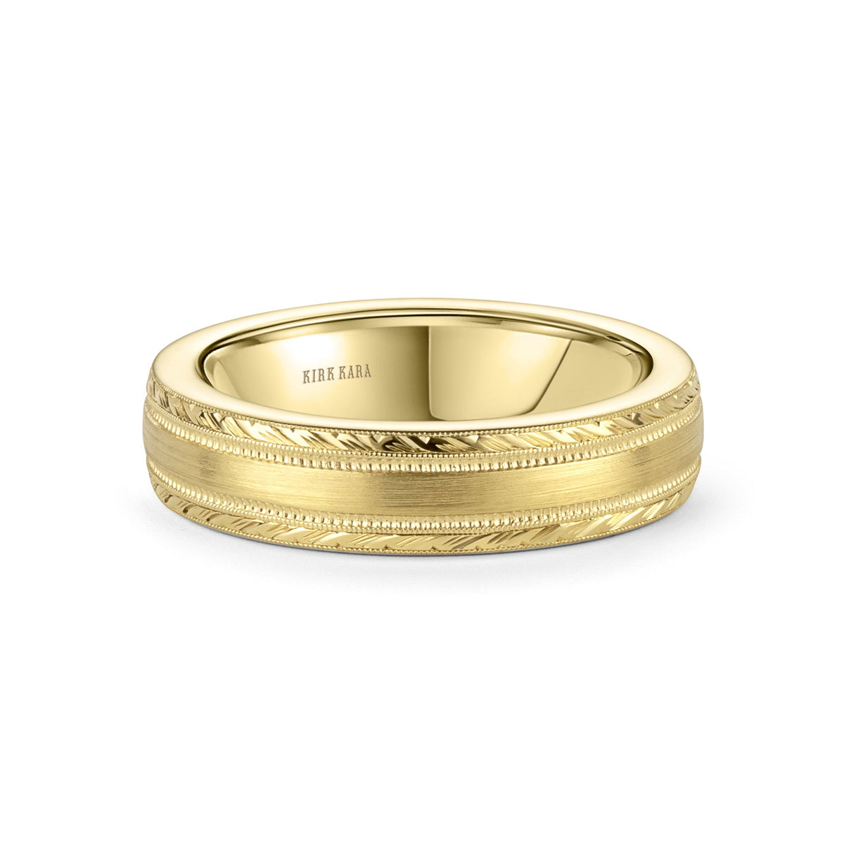 Thin Engraved Edge Satin Finish Wedding Band, 5mm