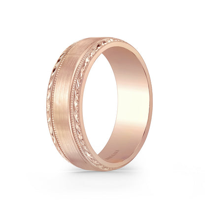 Engraved Edge Satin Finish Wedding Band, 7mm
