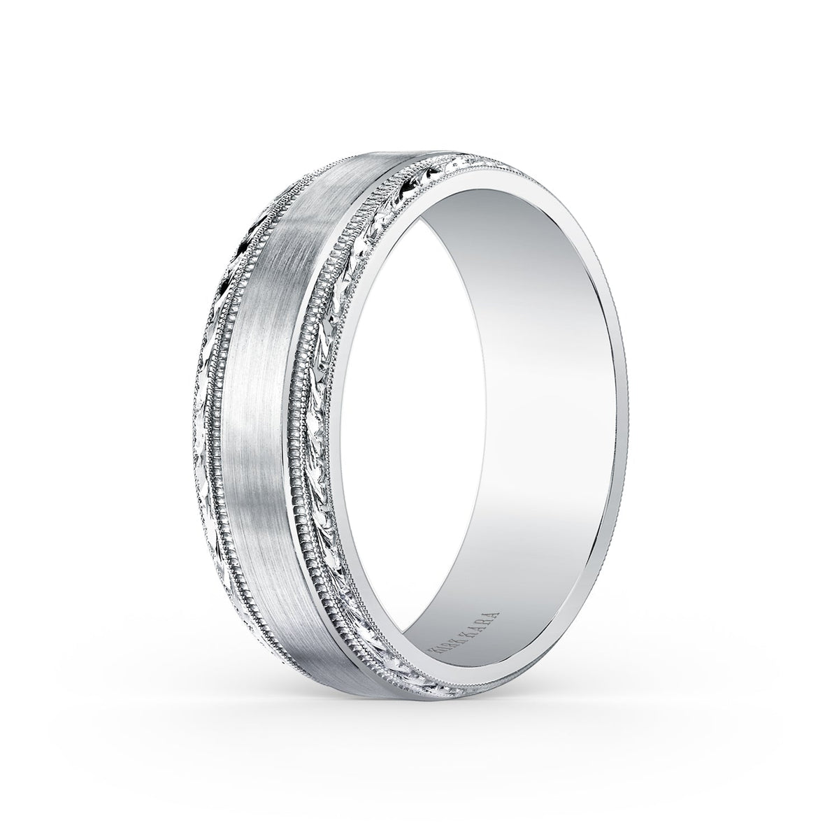 Engraved Edge Satin Finish Wedding Band, 7mm