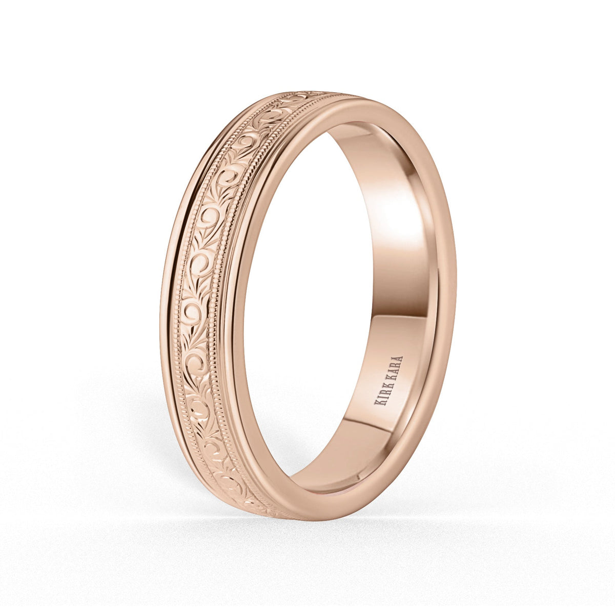 Thin Scroll Engraved Milgrain Wedding Band, 5mm