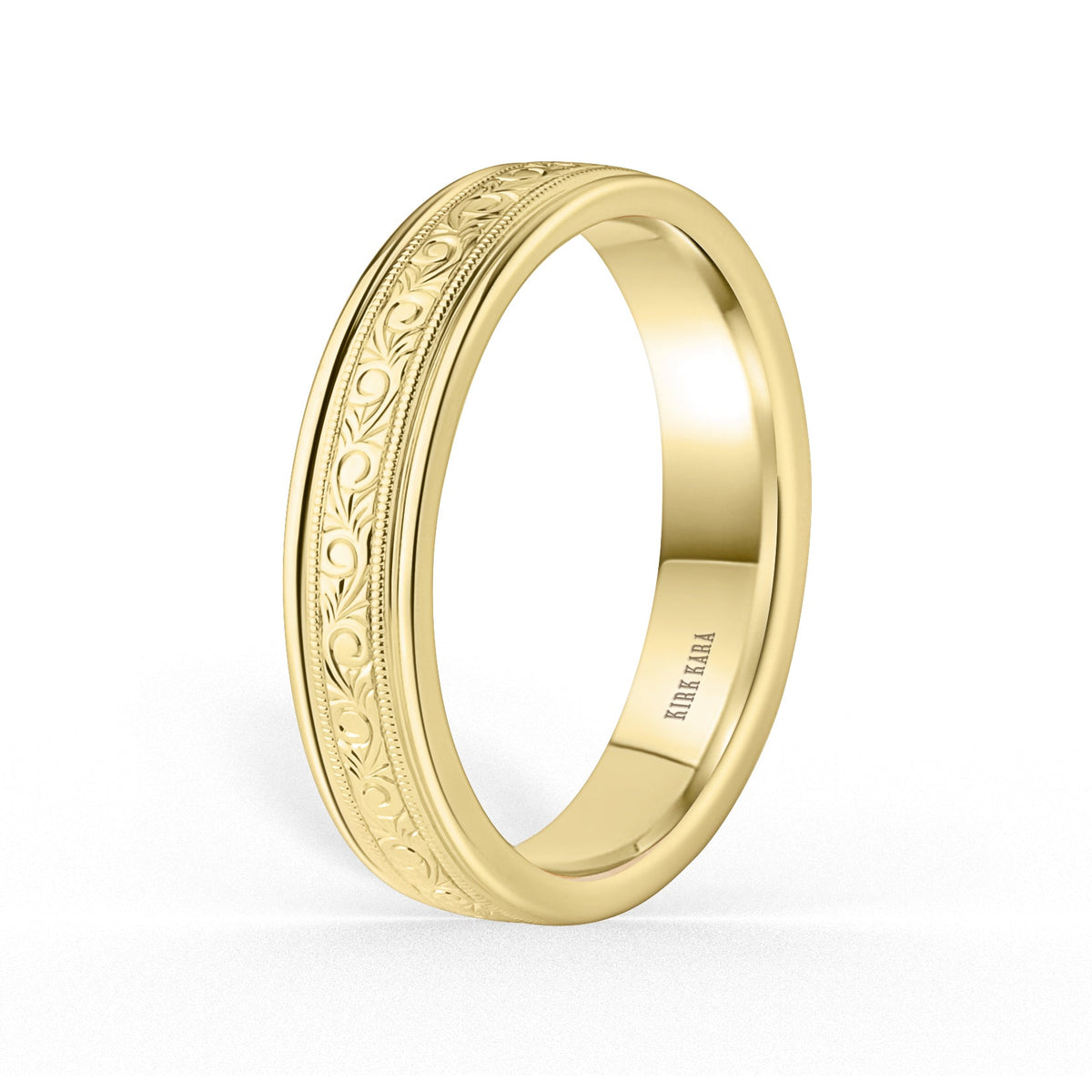 Thin Scroll Engraved Milgrain Wedding Band, 5mm