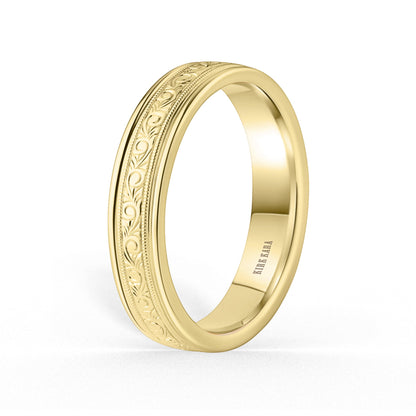 Thin Scroll Engraved Milgrain Wedding Band, 5mm