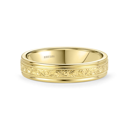 Thin Scroll Engraved Milgrain Wedding Band, 5mm