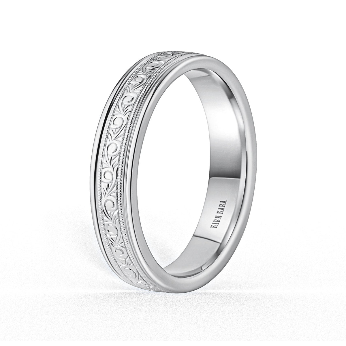 Thin Scroll Engraved Milgrain Wedding Band, 5mm