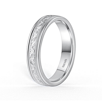 Thin Scroll Engraved Milgrain Wedding Band, 5mm