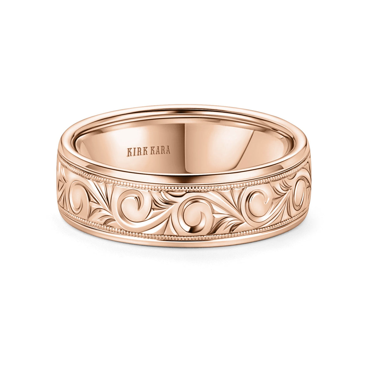 Scroll Engraved Milgrain Wedding Band, 7mm