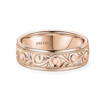 Scroll Engraved Milgrain Wedding Band, 7mm