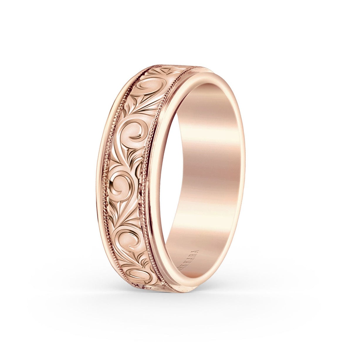 Scroll Engraved Milgrain Wedding Band, 7mm