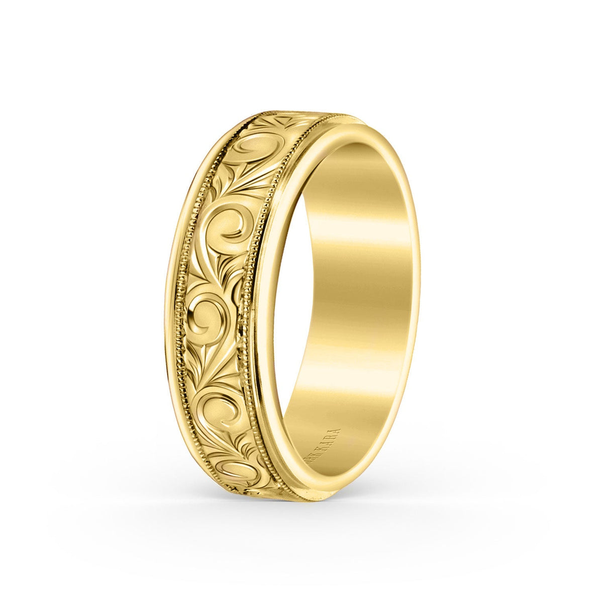 Scroll Engraved Milgrain Wedding Band, 7mm