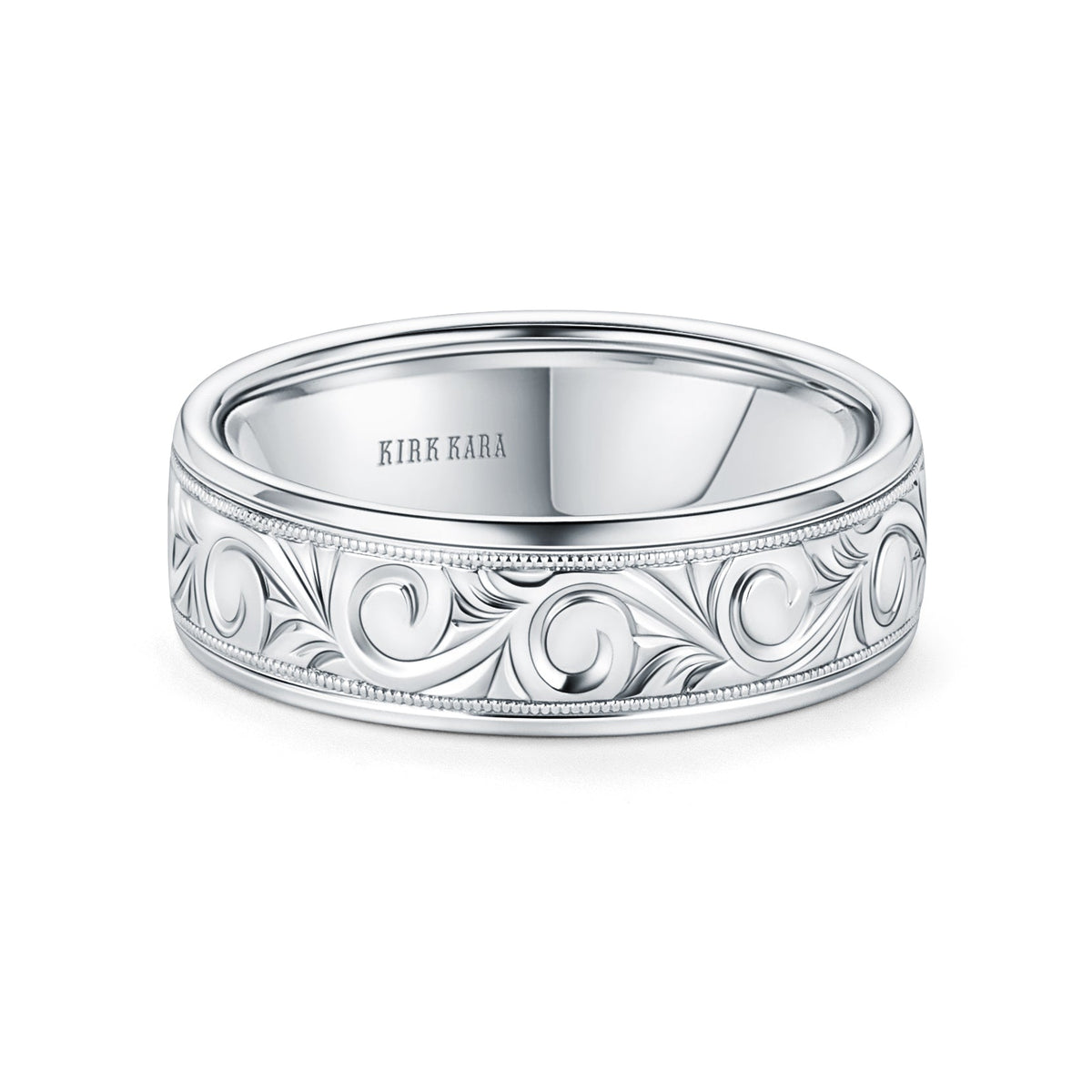 Scroll Engraved Milgrain Wedding Band, 7mm