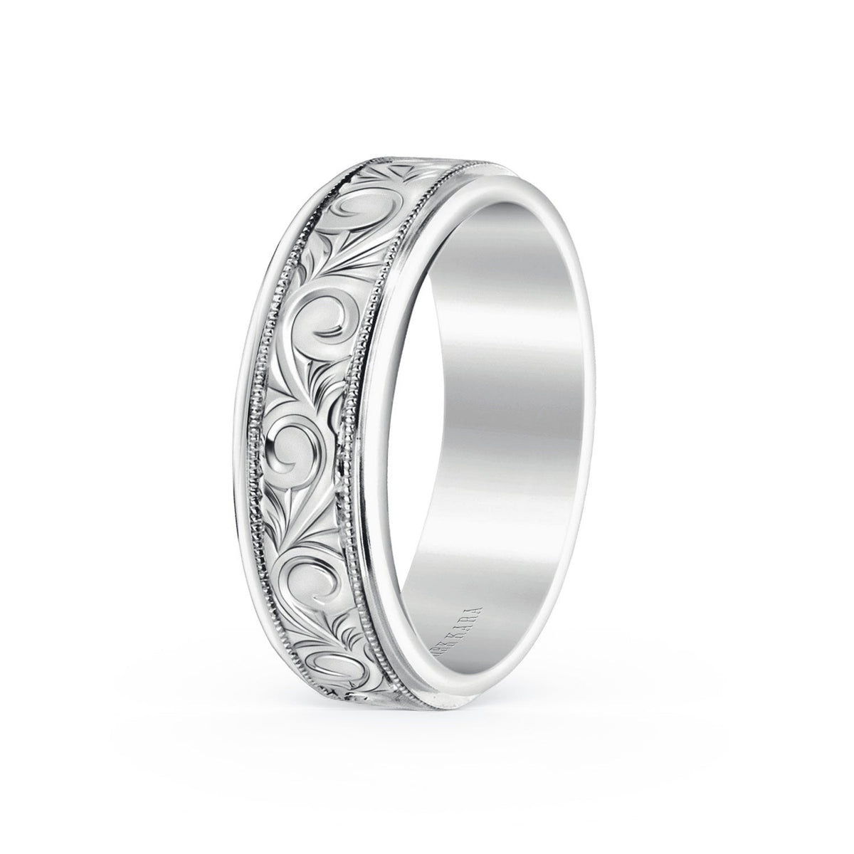 Scroll Engraved Milgrain Wedding Band, 7mm