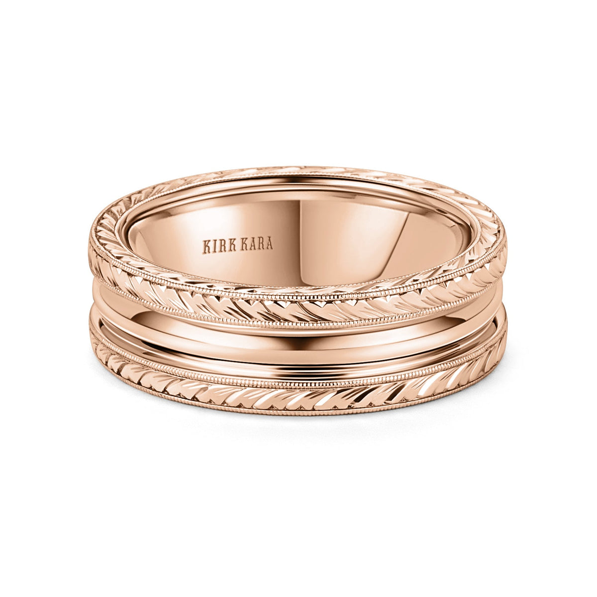 Domed Engraved Edge Milgrain Wedding Band, 7mm