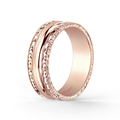 Domed Engraved Edge Milgrain Wedding Band, 7mm