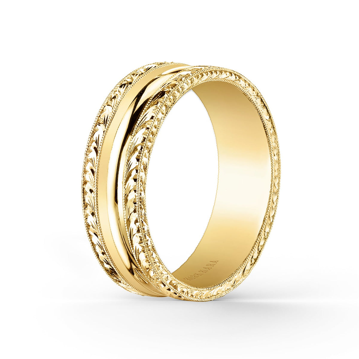 Domed Engraved Edge Milgrain Wedding Band, 7mm
