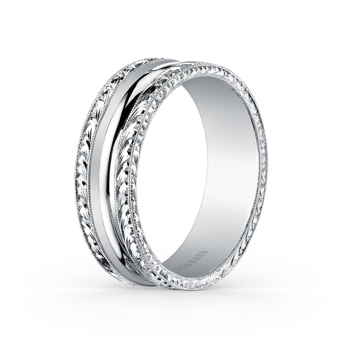 Domed Engraved Edge Milgrain Wedding Band, 7mm