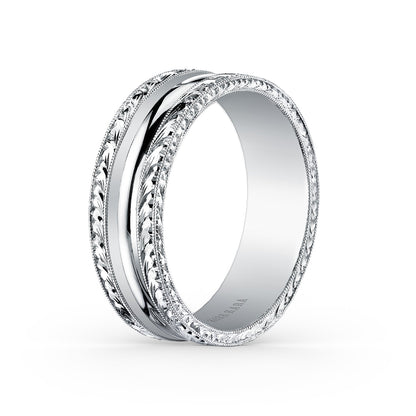 Domed Engraved Edge Milgrain Wedding Band, 7mm