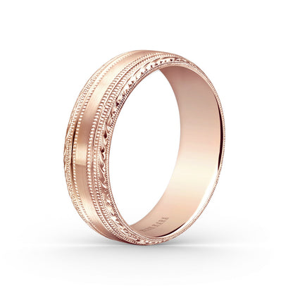 Double Milgrain Engraved Edge Satin Wedding Band, 7mm