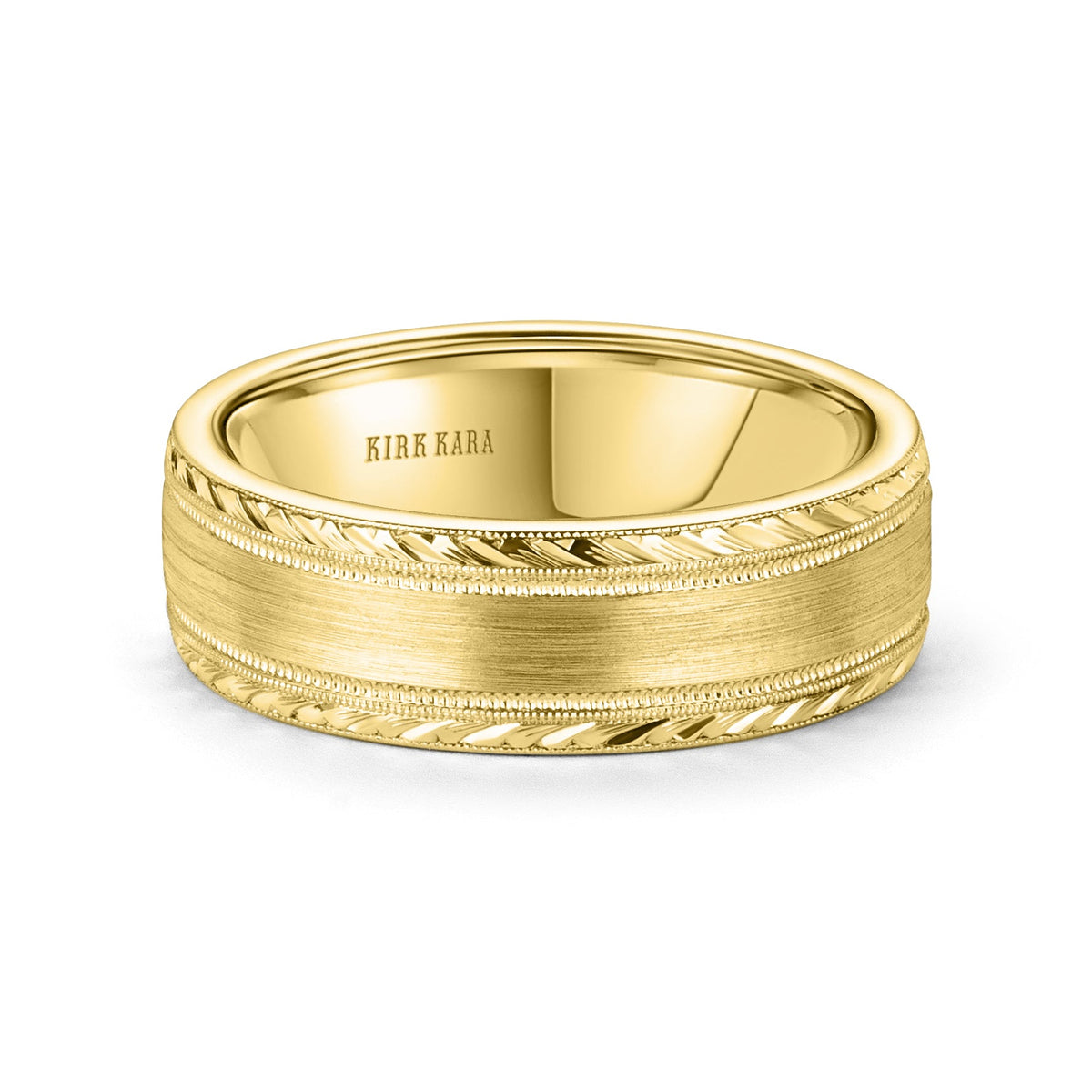 Engraved Edge Satin Finish Wedding Band, 7mm