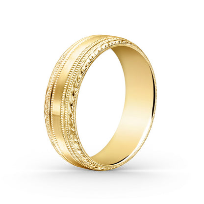 Double Milgrain Engraved Edge Satin Wedding Band, 7mm