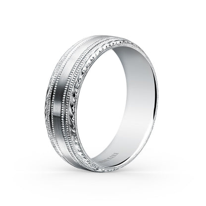 Double Milgrain Engraved Edge Satin Wedding Band, 7mm
