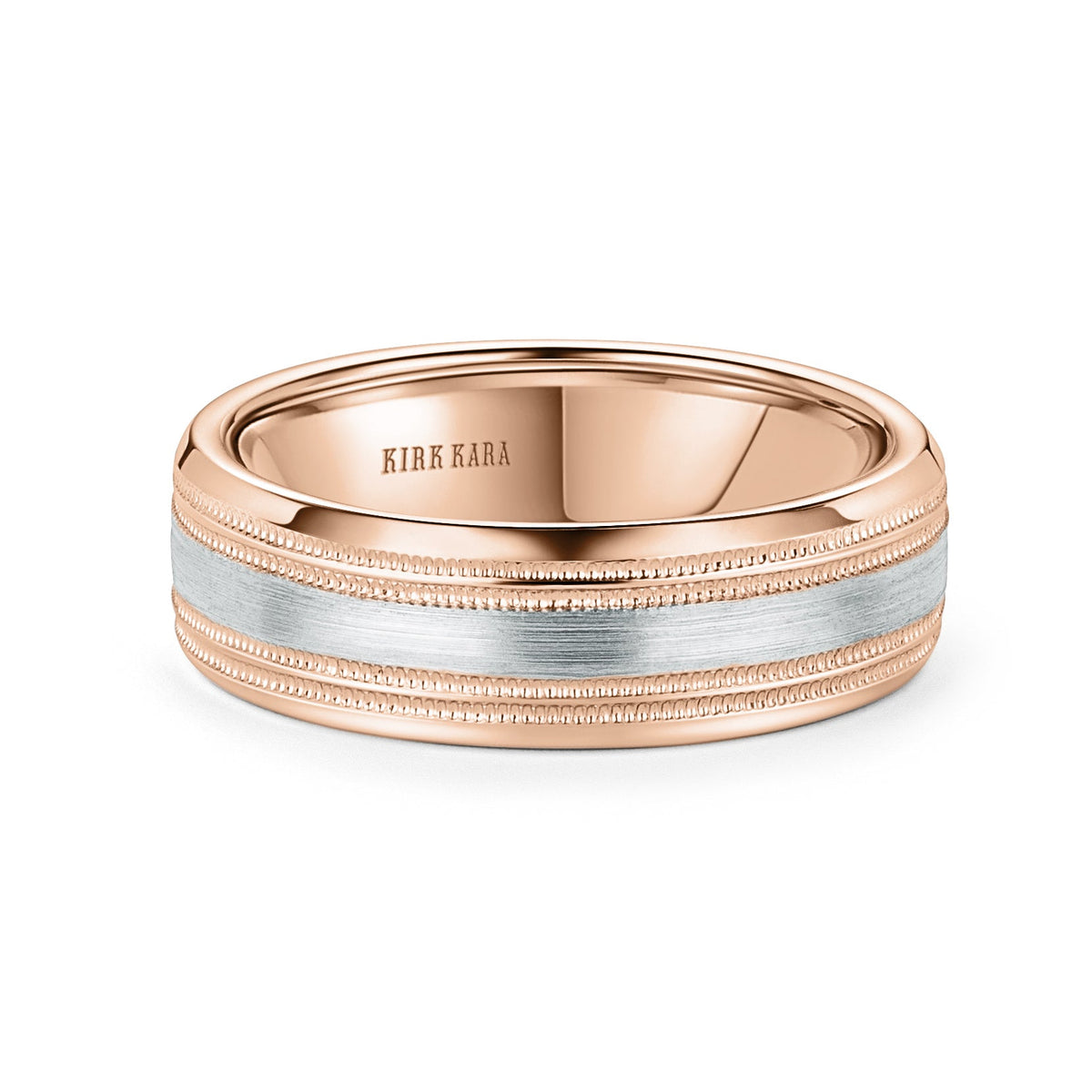 Two Tone Double Milgrain Satin Wedding Band, 7mm