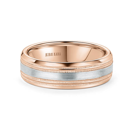 Two Tone Double Milgrain Satin Wedding Band, 7mm