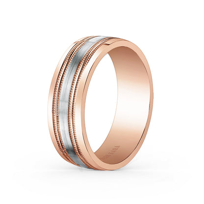 Two Tone Double Milgrain Satin Wedding Band, 7mm
