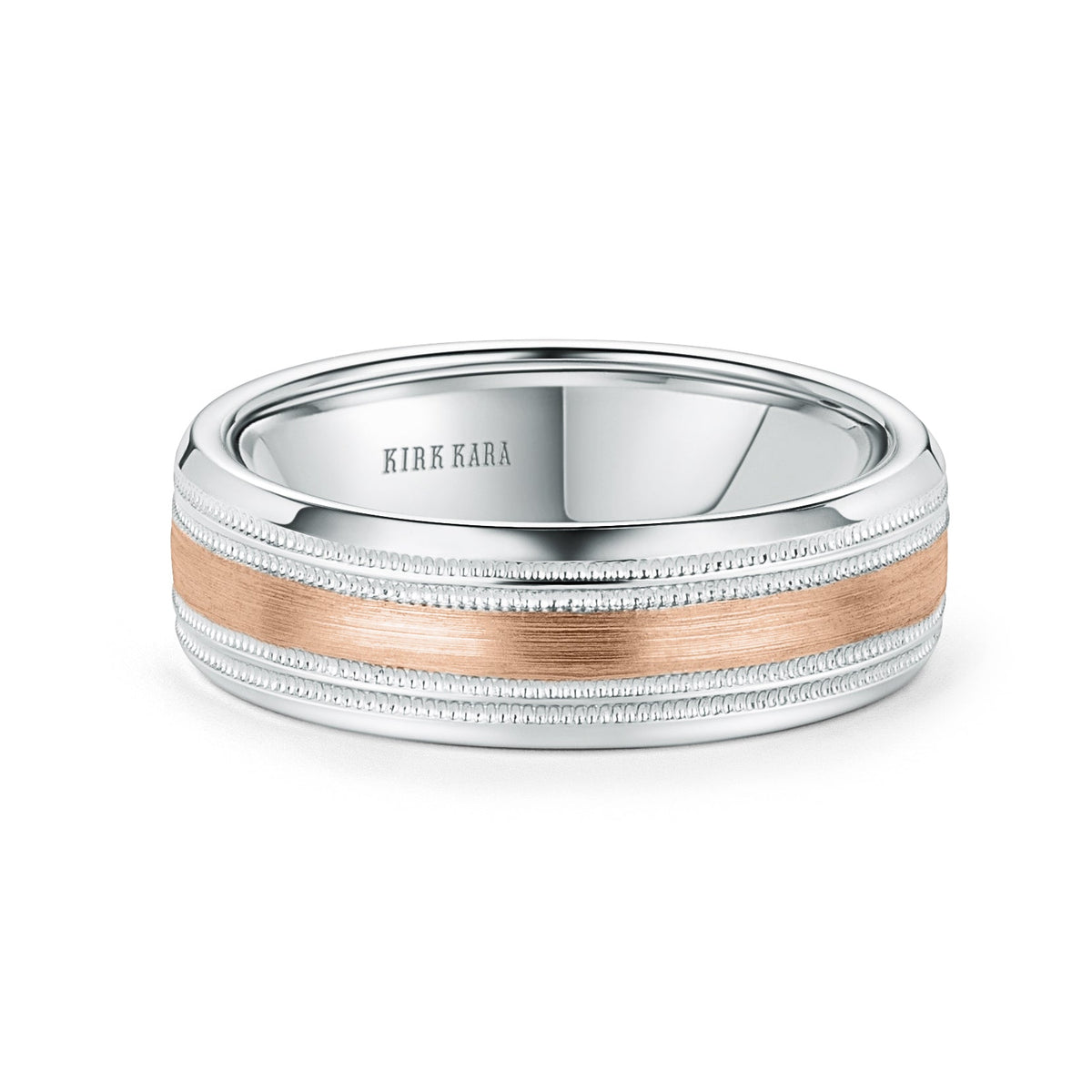 Two Tone Double Milgrain Satin Wedding Band, 7mm