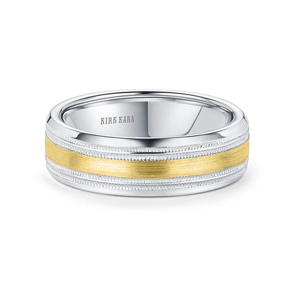 Two Tone Double Milgrain Satin Wedding Band, 7mm
