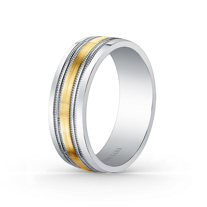 Two Tone Double Milgrain Satin Wedding Band, 7mm