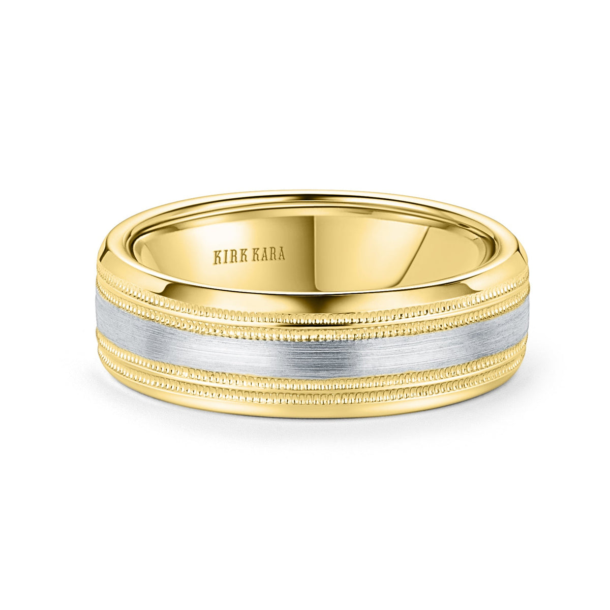 Two Tone Double Milgrain Satin Wedding Band, 7mm