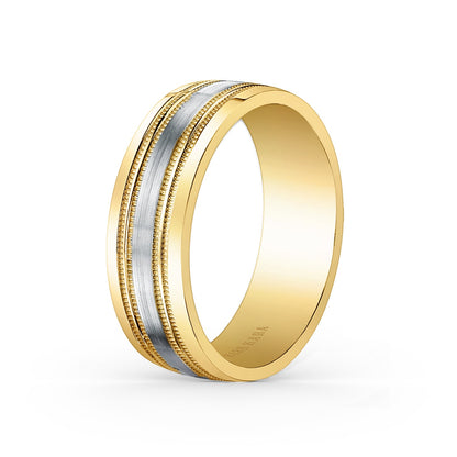 Two Tone Double Milgrain Satin Wedding Band, 7mm