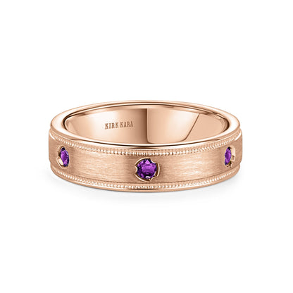 Thin Amethyst Accent Satin Wedding Band, 5mm