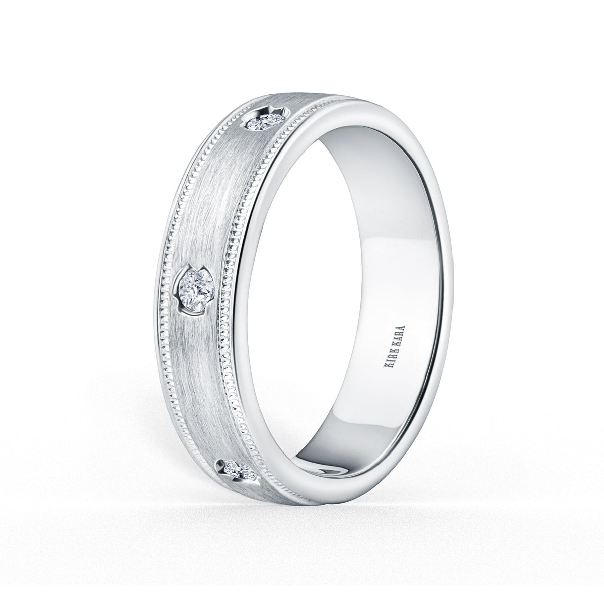 Thin Diamond Accent Satin Wedding Band, 5mm