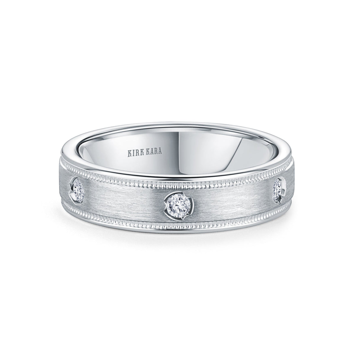 Thin Diamond Accent Satin Wedding Band, 5mm